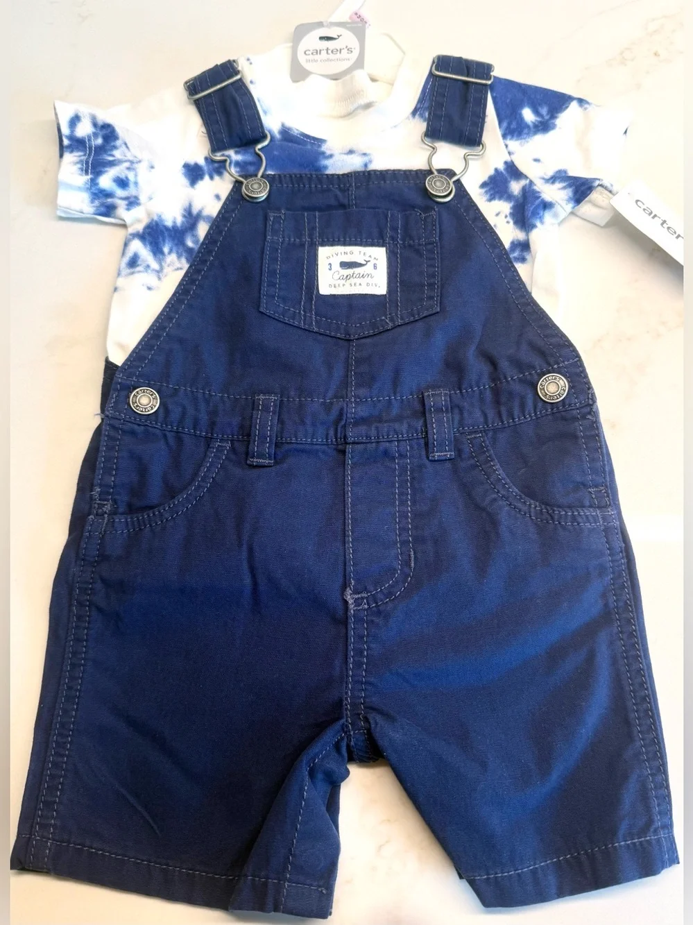 Carter’s 9M Navy Shortall Overalls Outfit Tie Dye Tee Set NWT